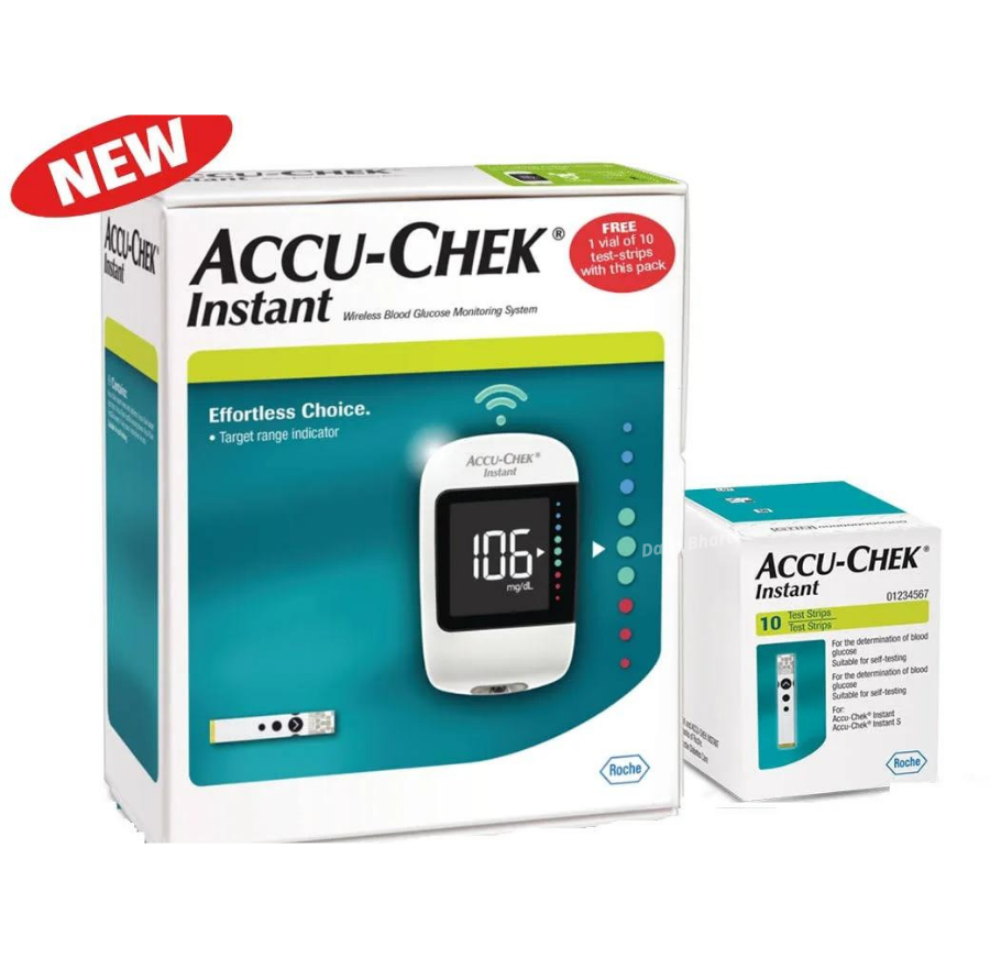 Accu-Chek Instant S Blood Glucometer with 10 Test Strips Free