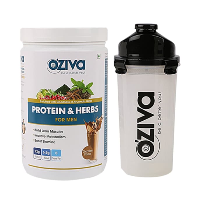 Oziva protein & herbs for men 1kg (pack of 3), chocolate with free shaker