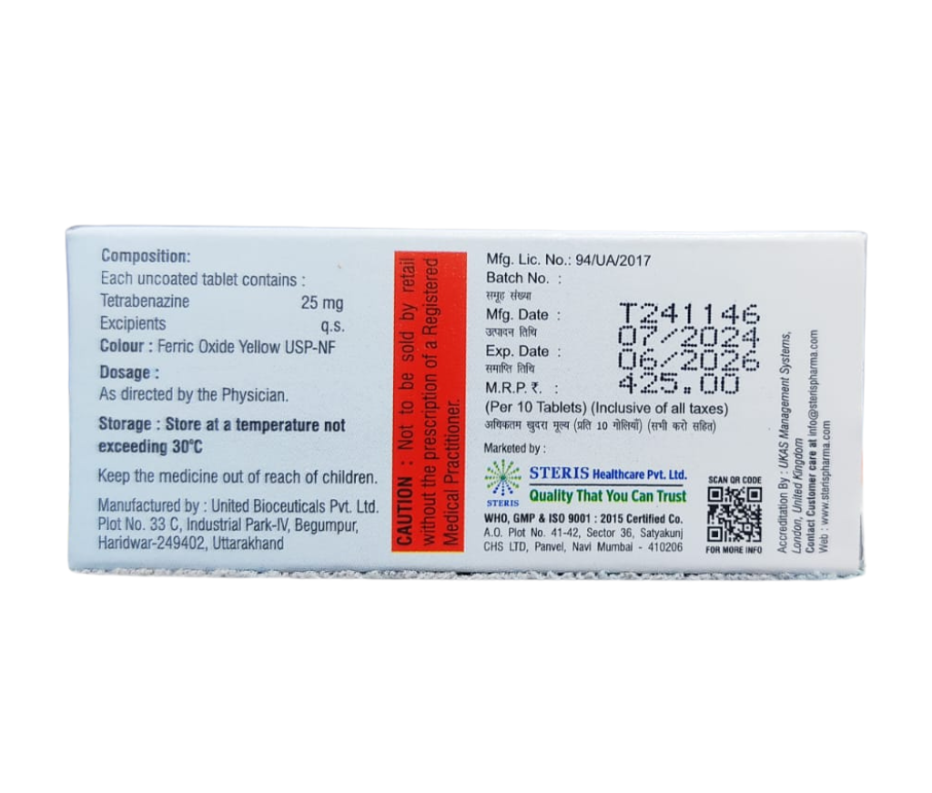 tetrabenazine 25 mg side effects