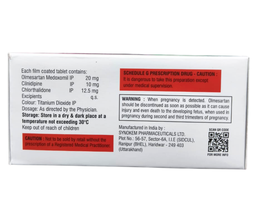 olmesartan medoxomil 20 mg cilnidipine 10 mg & chlorthalidone 12.5 mg tablet,chlorthalidone 12.5 mg + cilnidipine 10 mg + olmesartan medoxomil 20 mg,olmesartan medoxomil cilnidipine and chlorthalidone tablets,cilnidipine olmesartan medoxomil and chlorthal