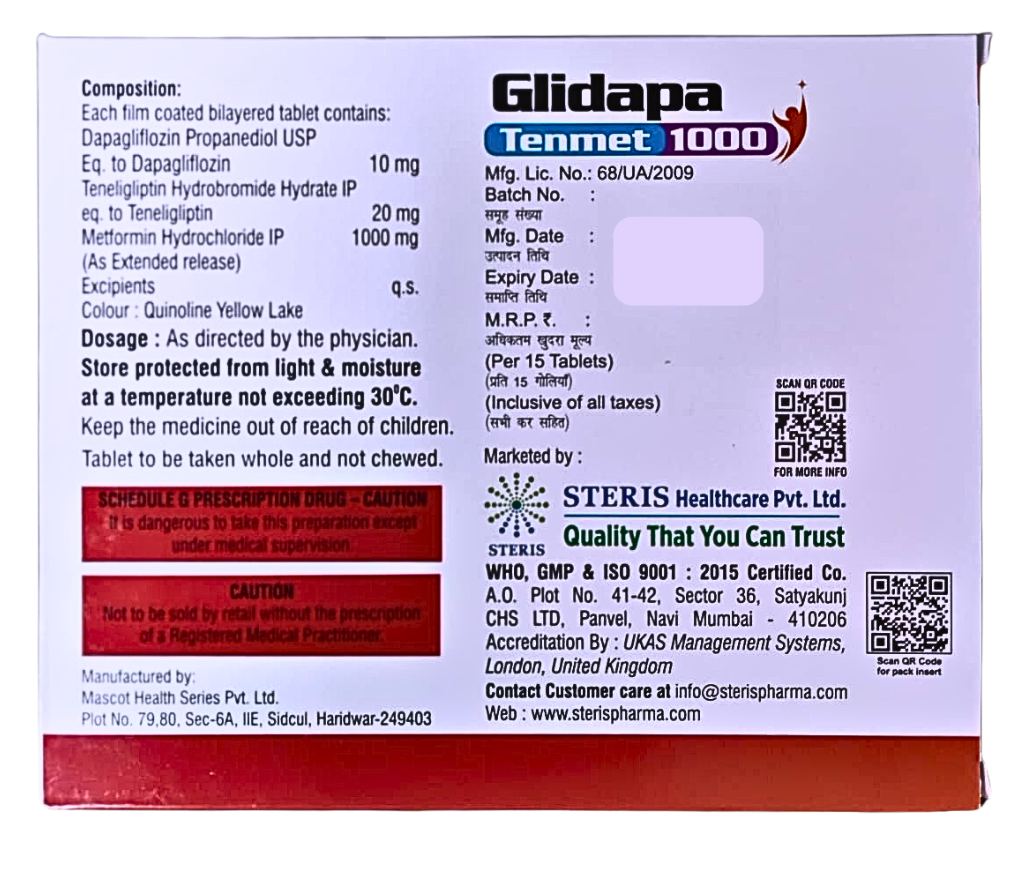 teneligliptin dapagliflozin and metformin tablet