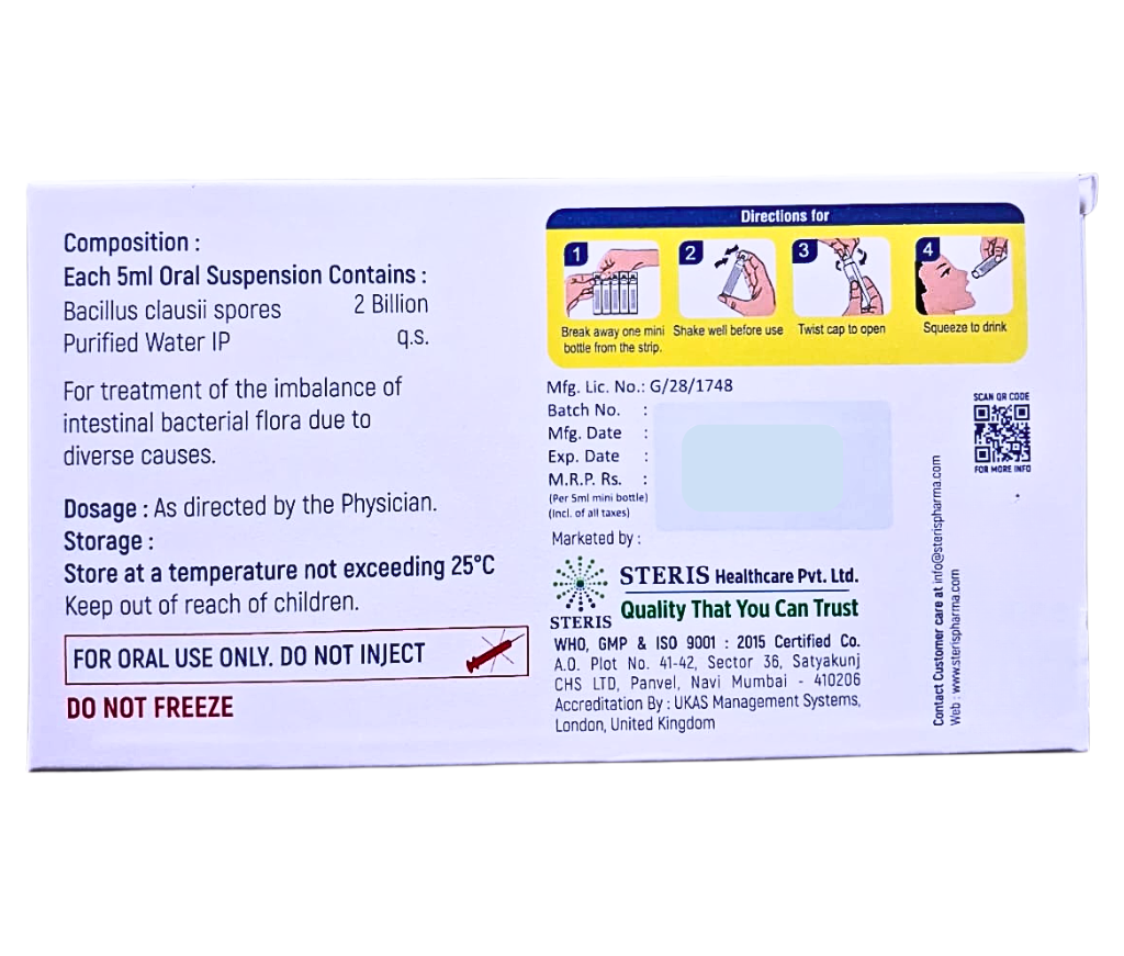 bacillus clausii spores suspension price in india