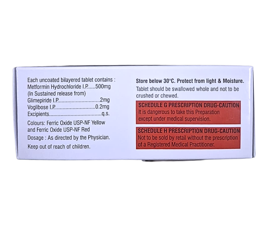 voglibose 0.2 mg glimepiride 2 mg & metformin hydrochloride sr 500 mg tablets