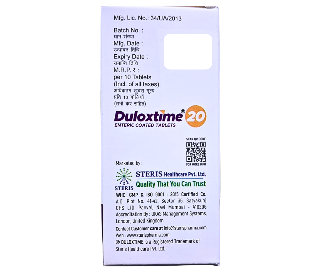 duloxetine gastro resistant tablet, duloxetine 20