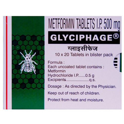 Glyciphage 500mg Tablet 20's used for the treatment of type 2 diabetes mellitus in adults