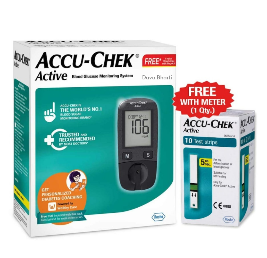Accu-chek active blood glucose meter kit (box of 10 test strips free)