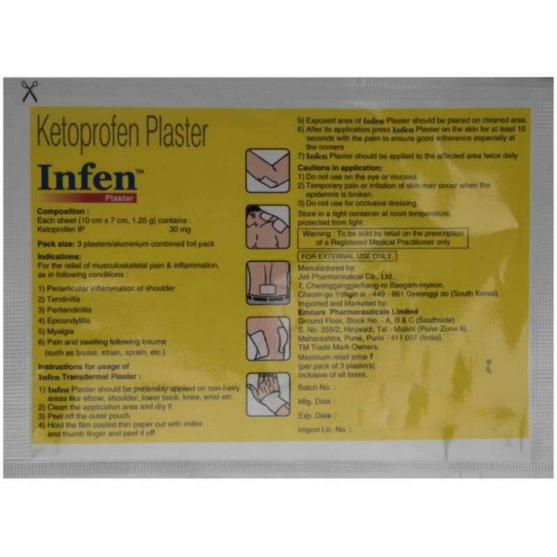 Infen Plaster (Pack of 3) contains Ketoprofen 30mg