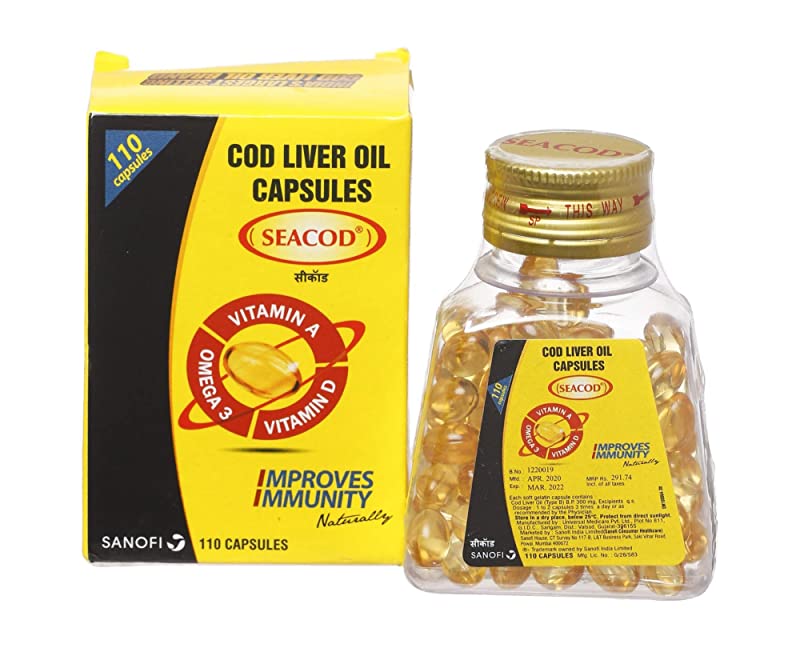 SEACOD Cod Liver Oil Capsule (Bottle of 110) rich in Vitamin A, Vitamin D