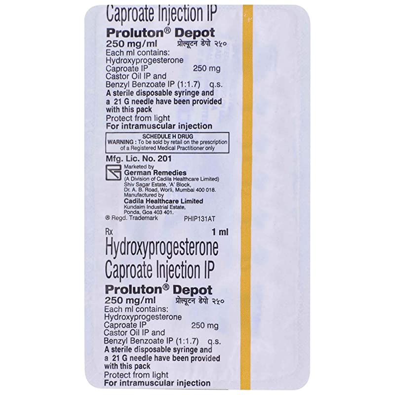 Proluton Depot 250mg Injection 1ml contains Hydroxyprogesterone 250mg/ml