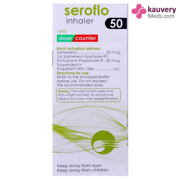 Seroflo 50 Inhaler 120 MDI contains Salmeterol 25mcg, Fluticasone Propionate 50mcg