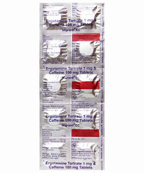 Migranil EC Tablet (Strip of 10) contains Ergotamine 1mg, Caffeine 100mg