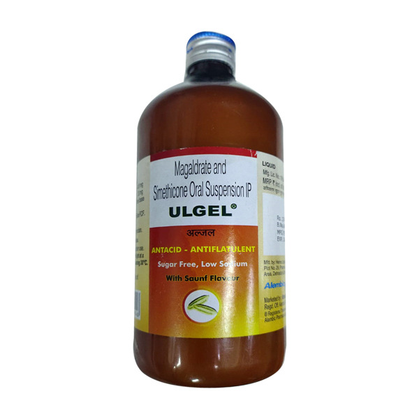Ulgel Saunf Flavour Oral Suspension 450ml for acidity, stomach ulcer, bloating