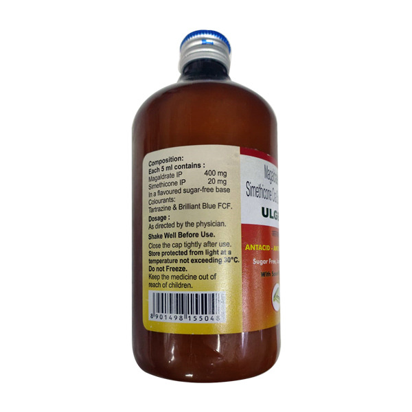 Ulgel Saunf Flavour Syrup 450ml contains Magaldrate 400mg/5ml, Simethicone 20mg/5ml