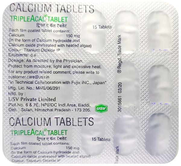 TripleACal Tablet (Strip of 15) contains Calcium 150mg