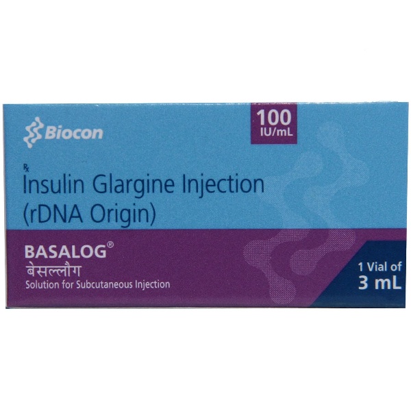 Basalog 100IU/ml Injection 3ml long-acting type of insulin for type 1 and 2 diabetes mellitus