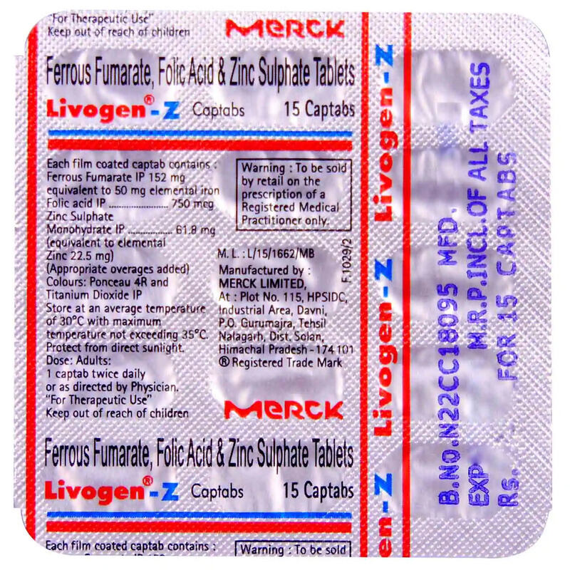 Livogen-Z Captab (Strip of 15) to prevent anemia due to iron and folic acid deficiency
