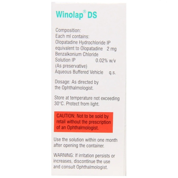 Winolap DS Eye Drops 2.5ml contains Olopatadine 0.2% w/v