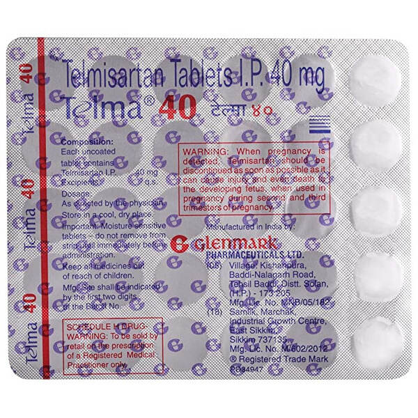 Telma 40 Tablet 30's contains Telmisartan 40mg