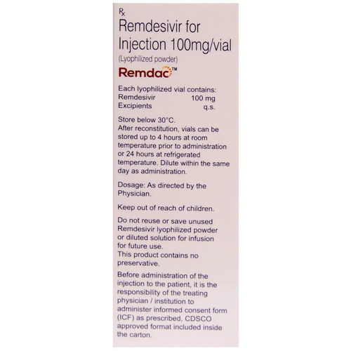 Remdac Injection (1 Vial) contains Remdesivir 100mg