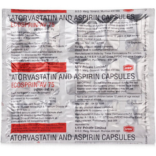 Ecosprin AV 75 Capsule 15's Check Price, Uses, Side Effects, Substitutes