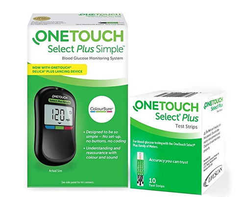 OneTouch Select Plus Simple Black Glucometer (10 Free Strips)