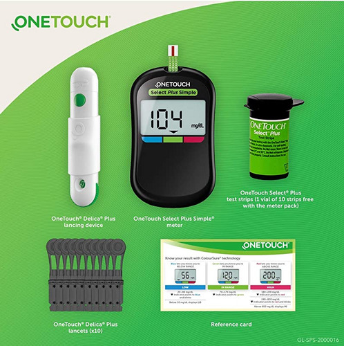 OneTouch Select Plus Simple Black Glucometer (10 Free Strips)