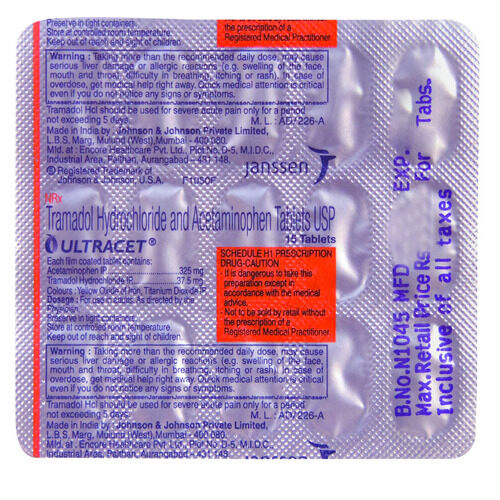 Ultracet Tablet 15's contains Paracetamol 325mg, Tramadol 37.5mg