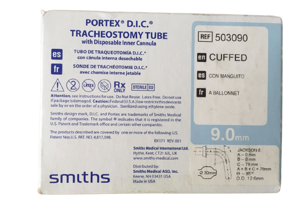 Portex 503090 Cuffed DIC Tracheostomy Tube 9mm