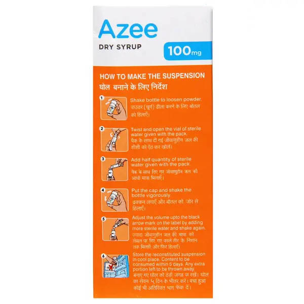 Azee 100mg Dry Syrup 15ml contains Azithromycin 100mg/5ml