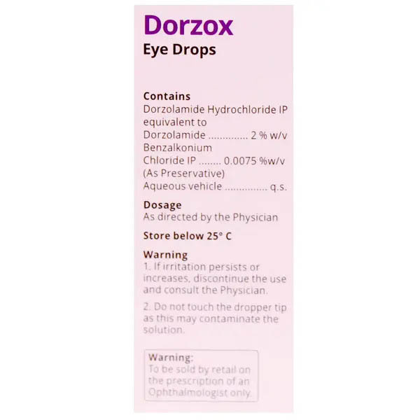 Dorzox Eye Drops 5ml contains Dorzolamide 2% w/v