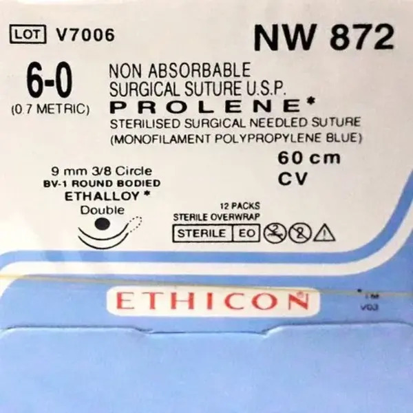 Ethicon Prolene NW872 6-0 BV-1 Surgical Suture 60cm, 9mm