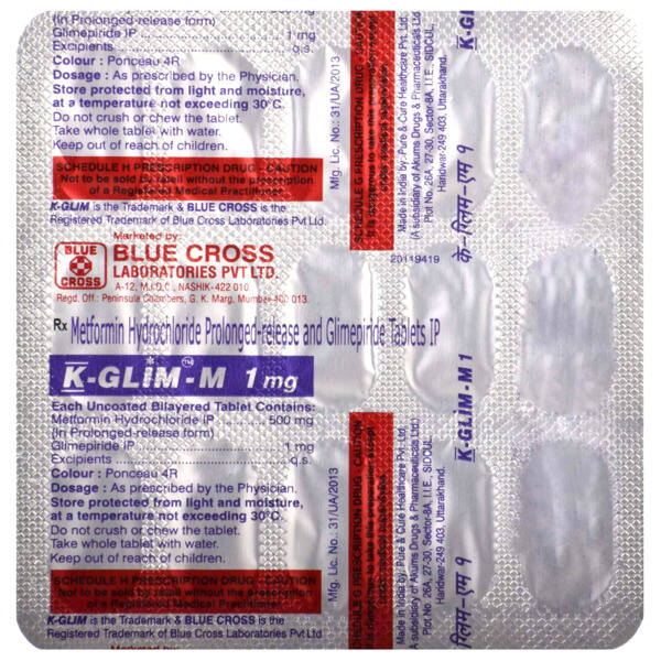 KGlimM 1mg Tablet 15's Check Price, Uses, Side Effects, Substitutes