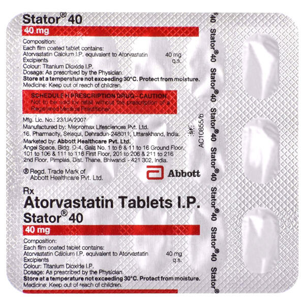 Stator 40 Tablet 15's Check Price, Uses, Side Effects, Substitutes